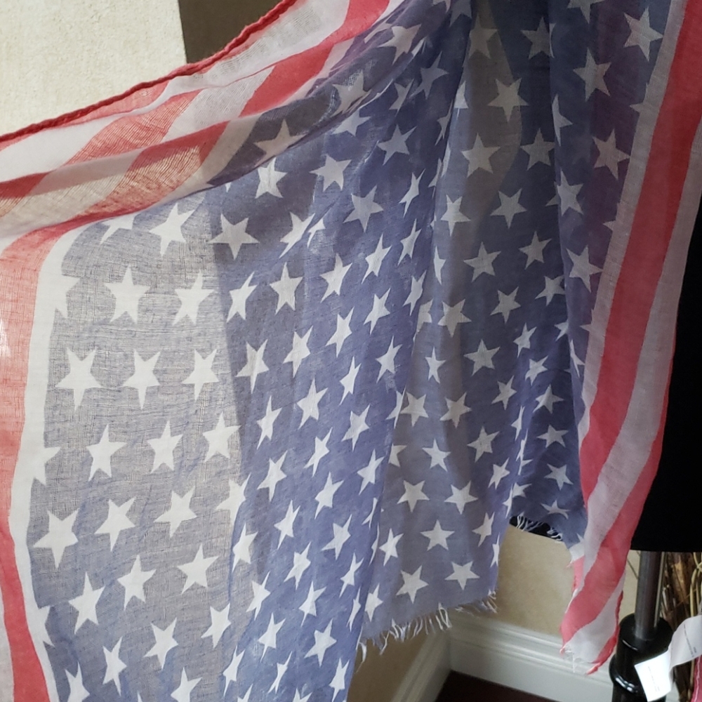 Cotton On American Flag Wrap Scarf Frayed NWT - Picture 4 of 8